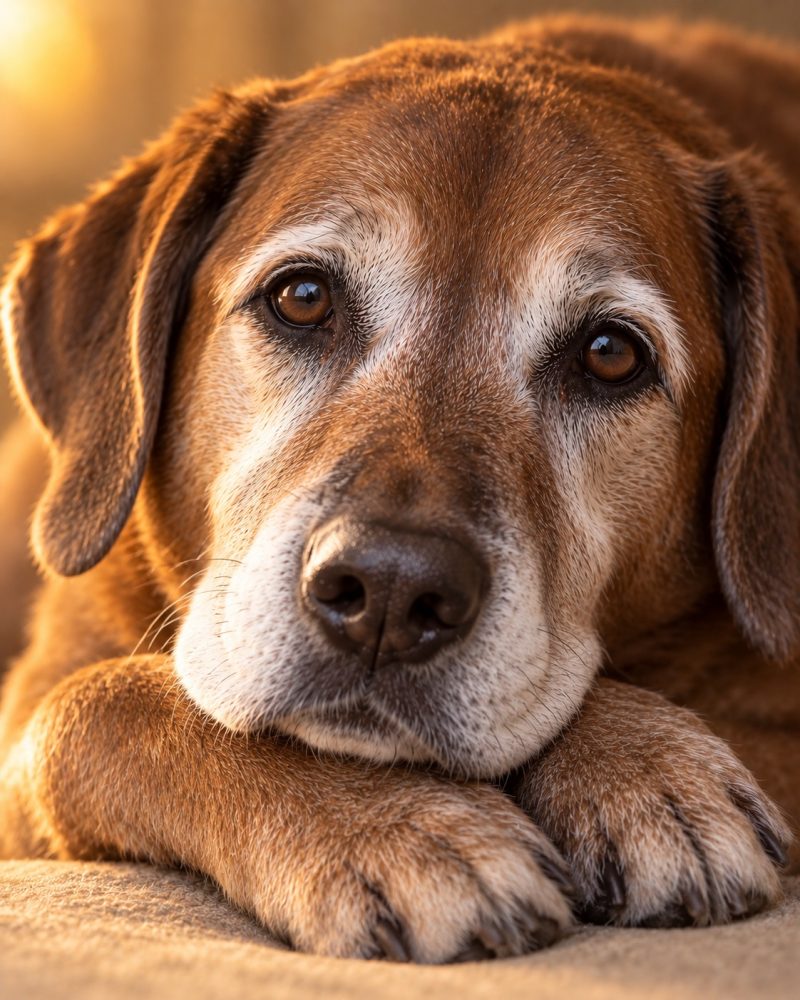 Original source photo for Dog memorial word art portrait, golden light